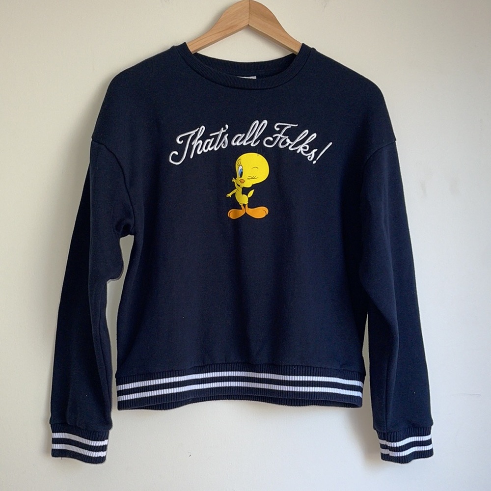 LOONEY TUNES | Tweety Bird navy fleece crew neck sweater - Picture 3 of 7